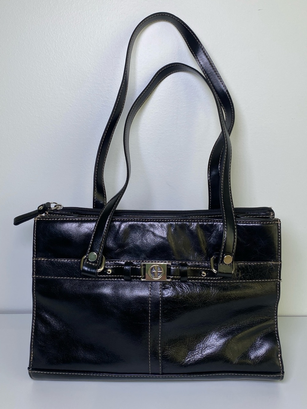 Giani Bernini Black Patent Leather Shoulder Bag Purse Organizer Tote